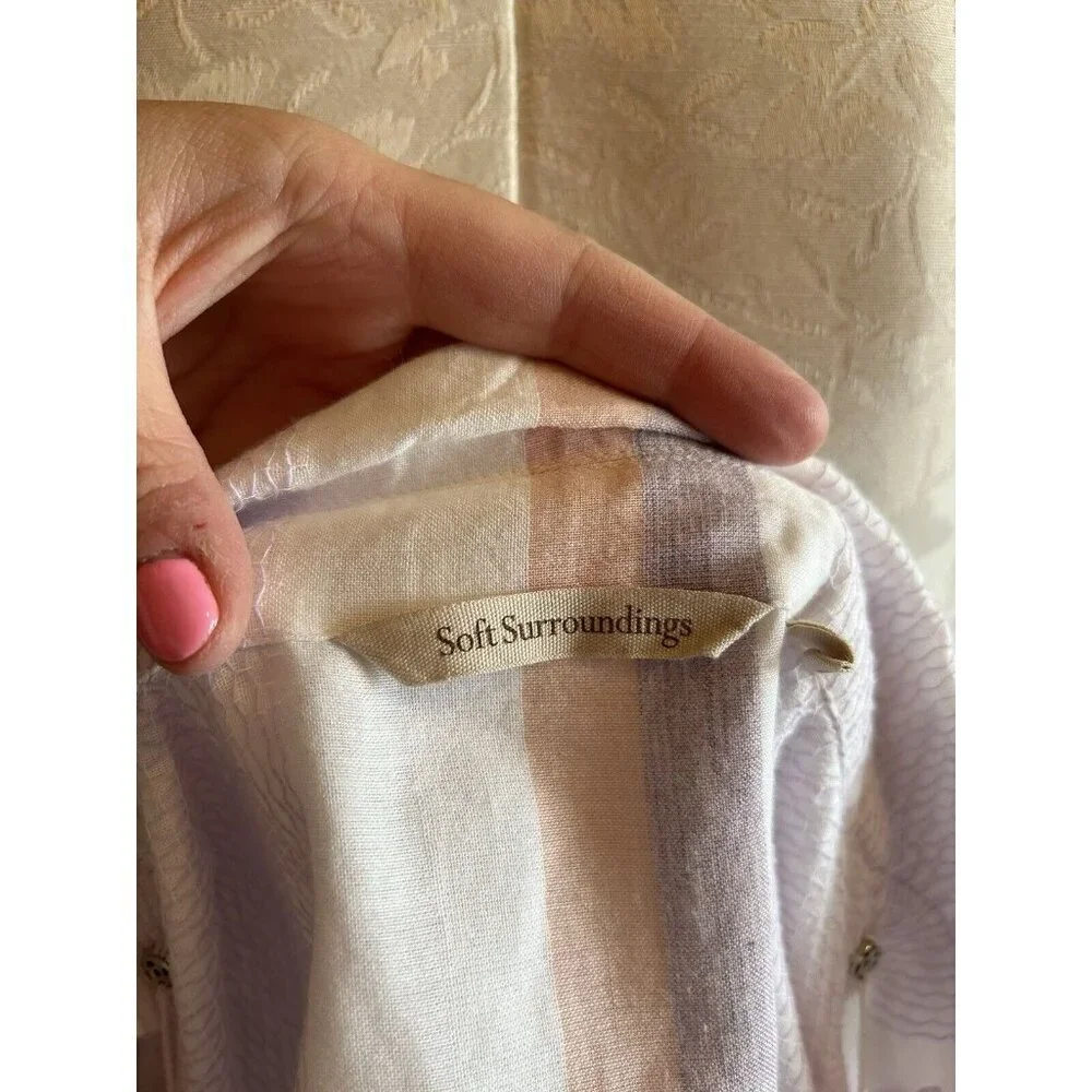 Soft Surroundings Light-as-air Striped Gauzy Lined Blouse Purple Sz L Purple Art - Picture 8 of 11
